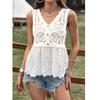Small Summer European and American Knitted Crochet Hollow Butterfly Single-Breasted Patchwork Embroidered Widened Lace Vest Top