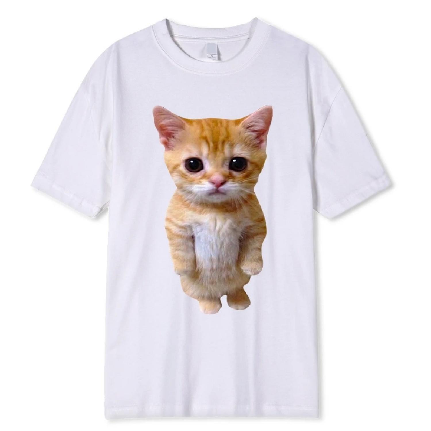El Gato Meme Sad Crying Cat Munchkin Kitty Meme Модная футболка с рисунком унисекс, модные футболки с короткими рукавами, уличная одежда большого размера XXXXXL белый