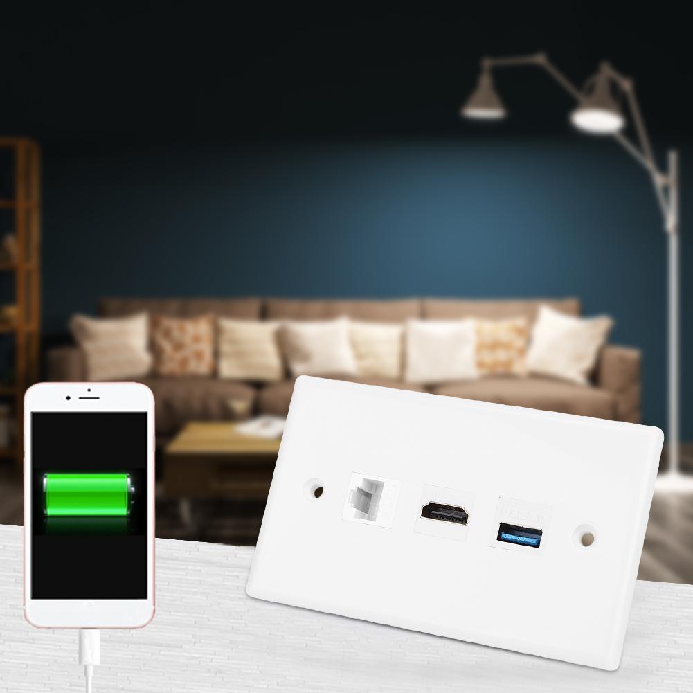 Household CAT6 HDMI USB3.0 Interface Socket Panel Clip On Wall Plate Panel US Standard