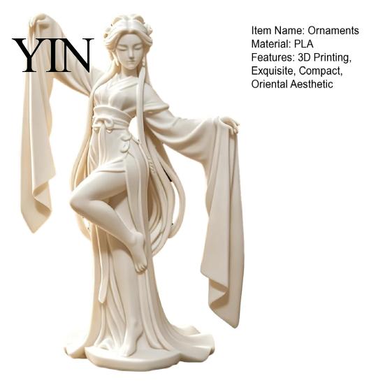 Decorative Desk Accessories 3D Printed Ancient Chinese Dancer Ornament, Elegant Flowing Water Sleeve Figurine, Fine Traditional Oriental Aesthetic