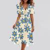 Women's Summer Floral Printed Casual Wrap V Neck Ruffled Hood Short Sleeves Belt A-Line Ruffle Hem Midi Sundress