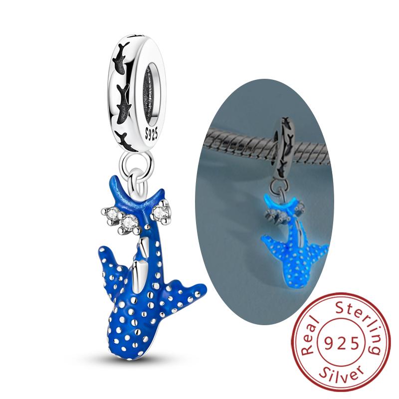 New Copper Charms Beads Luminous Whale Shark Heart Dolphin Starry Sky Fish Charm Fit Original Bracelet Jewelry Gift