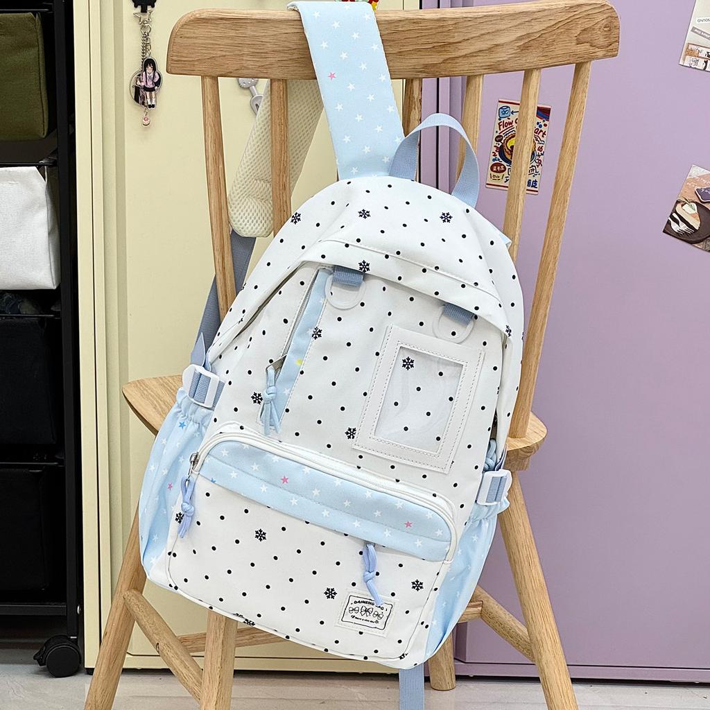 Schoolbag new high-value sweet and cute polka dot primary school backpack female volume two-dimensional transparent double shoulder pain bag