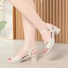Soft Leather Mother Sandals Summer Shoes For Women's Mid-Heel One-Button Skirt Versatile Fashion Women's Shoes Comfortable