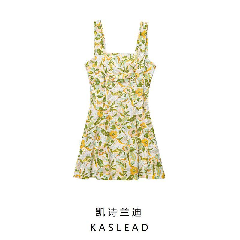 Kaslead New Women Clothes Western Style Print Sleeveless Round Neck Short Dress 8351037 330