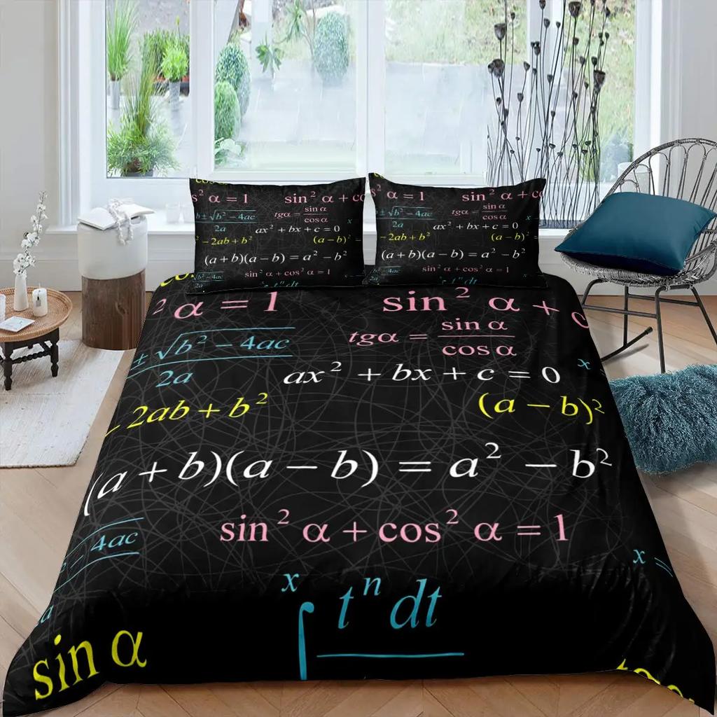 Math Equations Duvet Cover Set Hourglass Purple Galaxy Comforter Cover Physics Formula Dorm Bedding Sets Science Geometry Axis