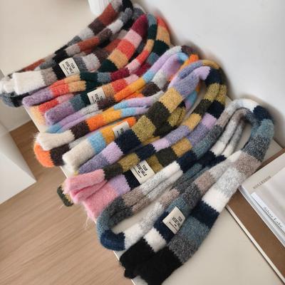 Korean Y2K Striped Scarf Knitted Wool With Colorful Splicing Contrast Long Narrow Scarves Sausage Thin Scarf Winter Scarves Wrap