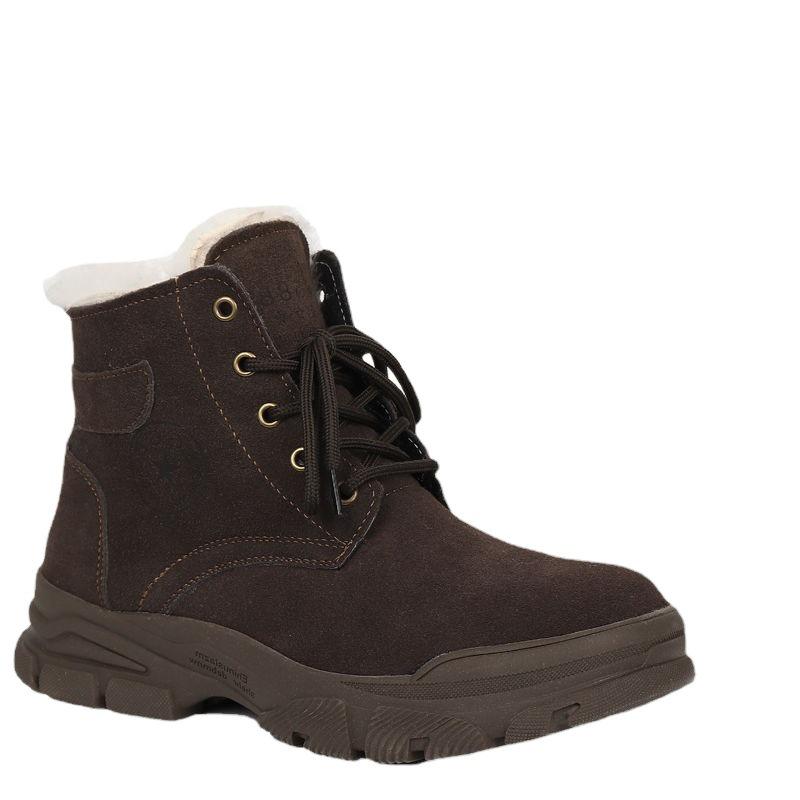 Men's Thick Fur-Lined Cowhide Winter Snow Boots with Steel Toe