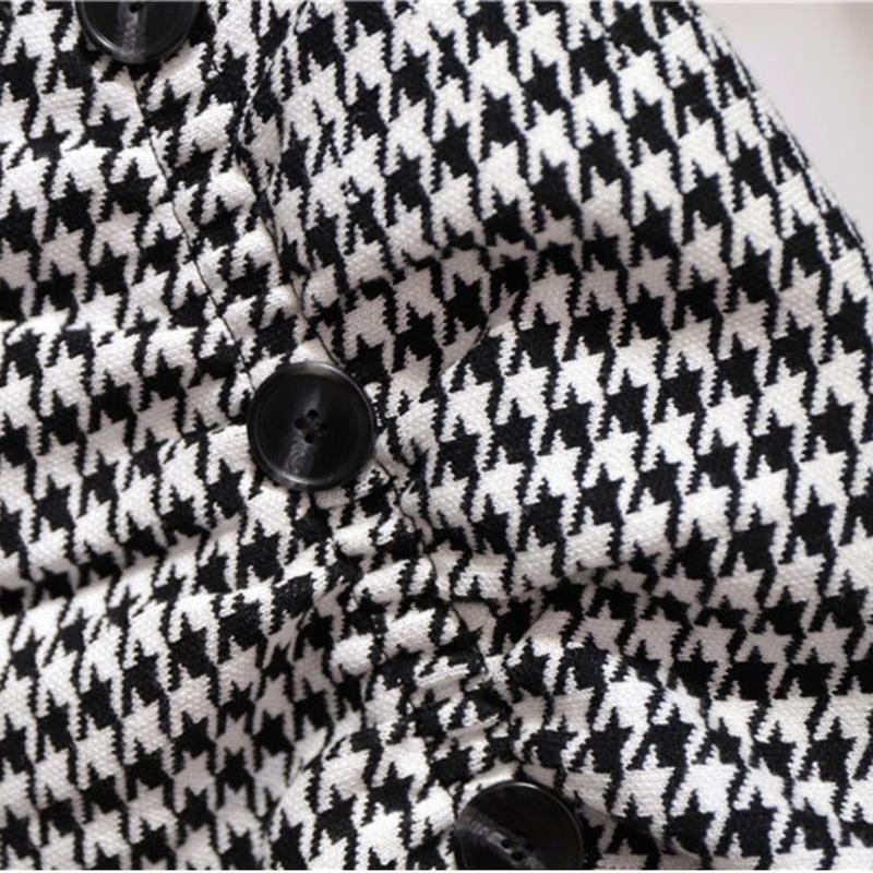 Trumpet Houndstooth Vintage High Waist Buttons Women's Skirt Korean Fashion Mermaid Mid-Calf Long Skirts Women Spring