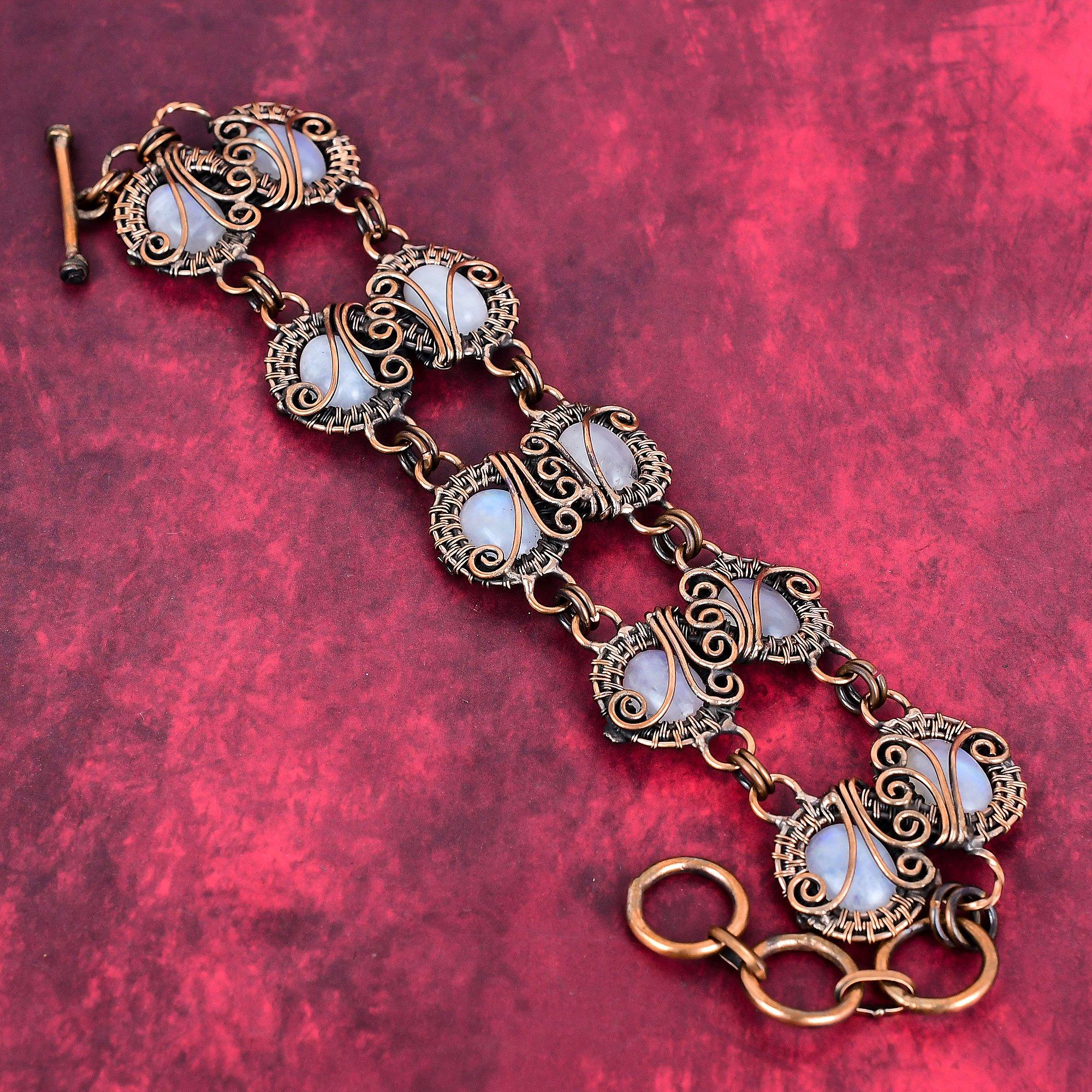 

Rainbow moonstone bracelet copper wire wrapped bracelet adjustable chain bracelet copper jewelry gifts for him gemstone handmade bracelet Adjustable