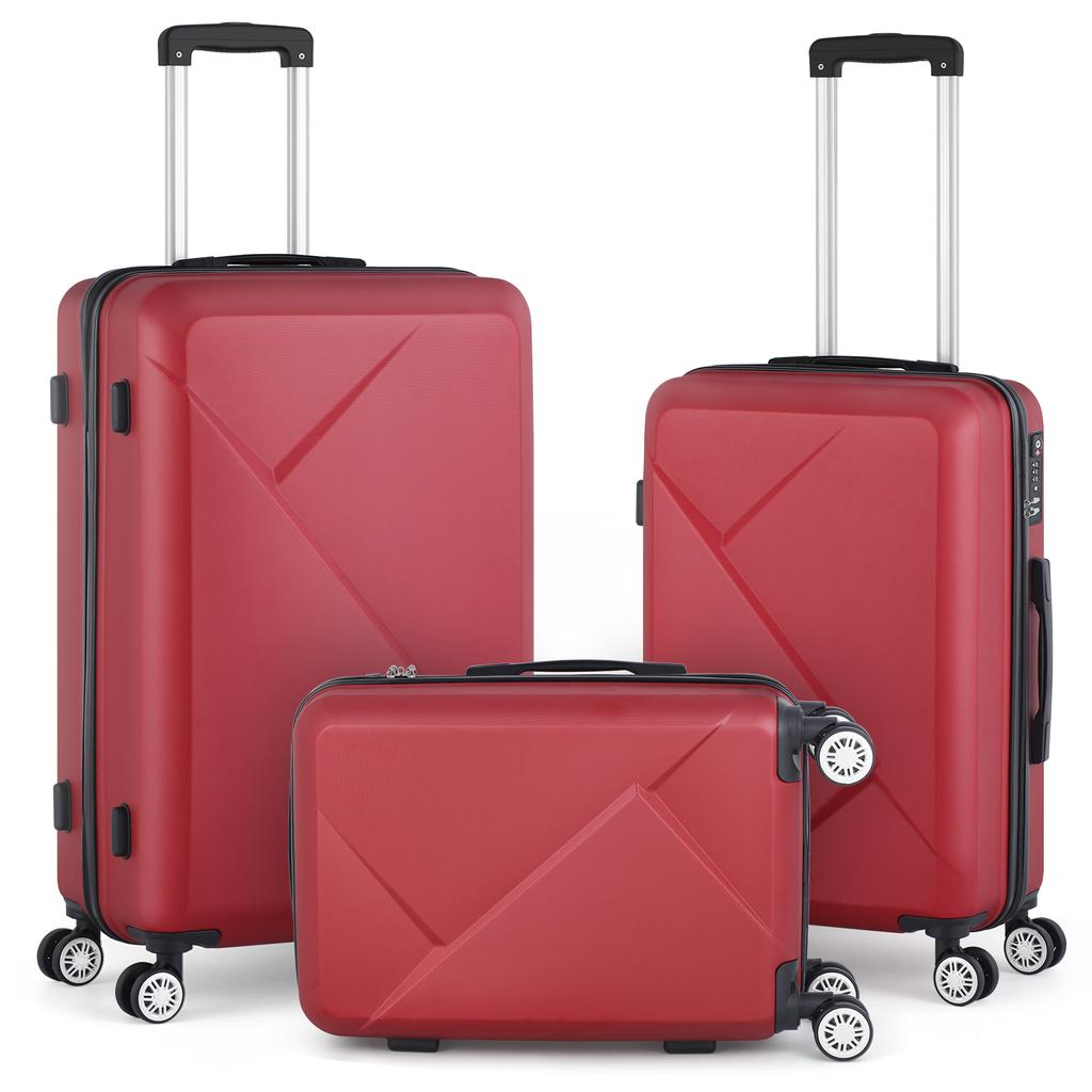 3-PC ABS 20/24/28in Luggage Set w/360° Spinner Wheels & Retractable Handle - Airline Approved Lightweight Suitcases, Smooth Zipp