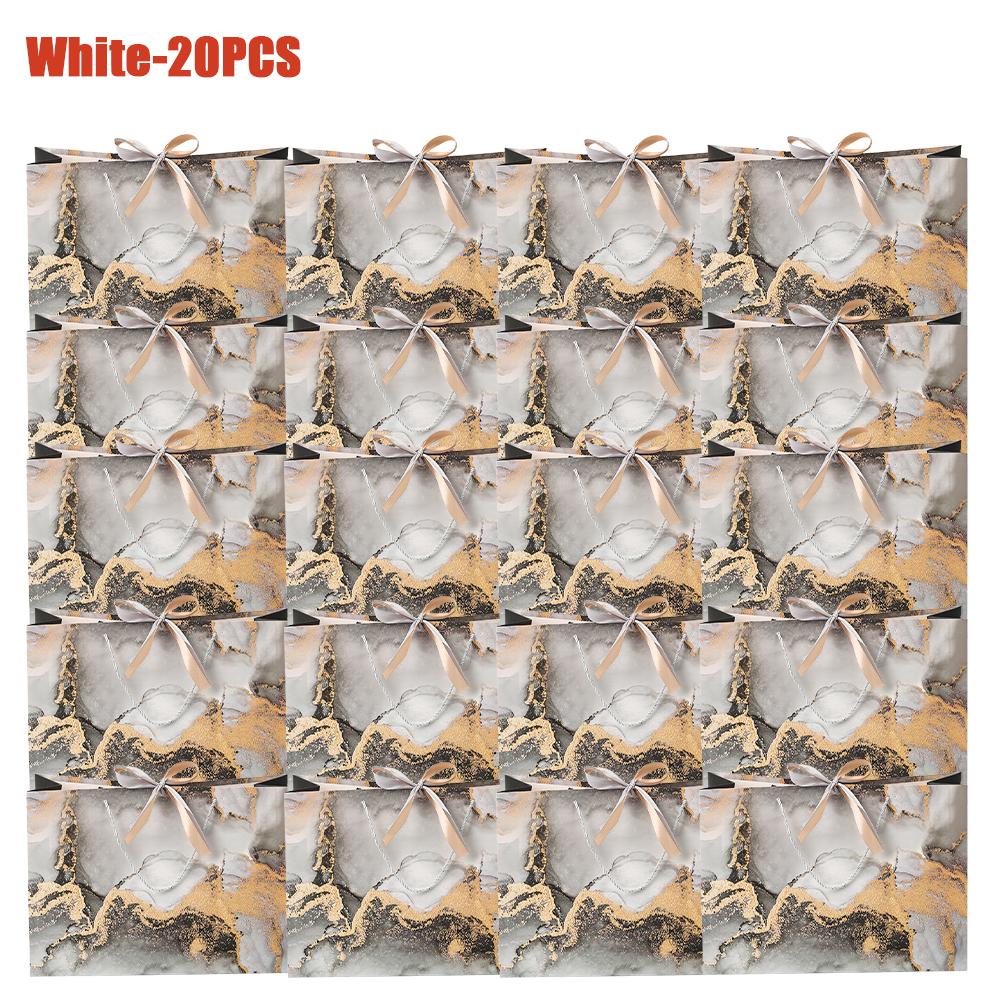 1-20PCS Marble Gift Bags with Ribbon Fashion Tote Paper Bags Clothing Shopping Bags Candy Bags Party Gift Packaging Supplies
