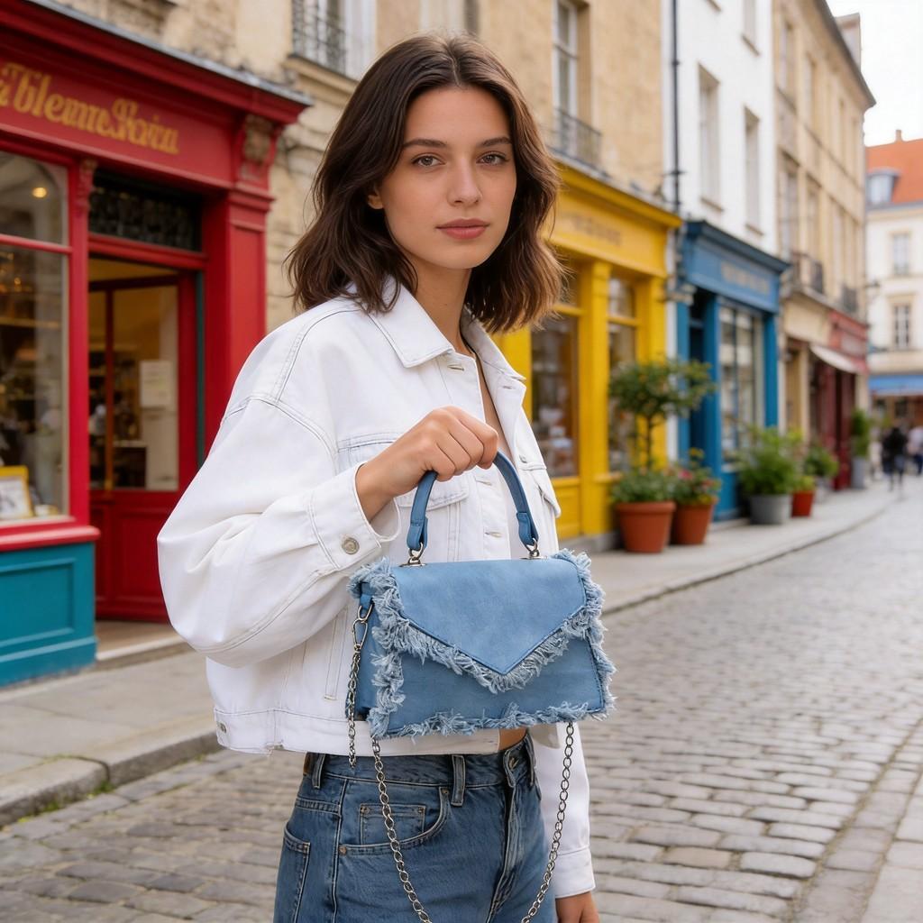 Vintage Denim Purse With Tassels For Daily Casual Use
