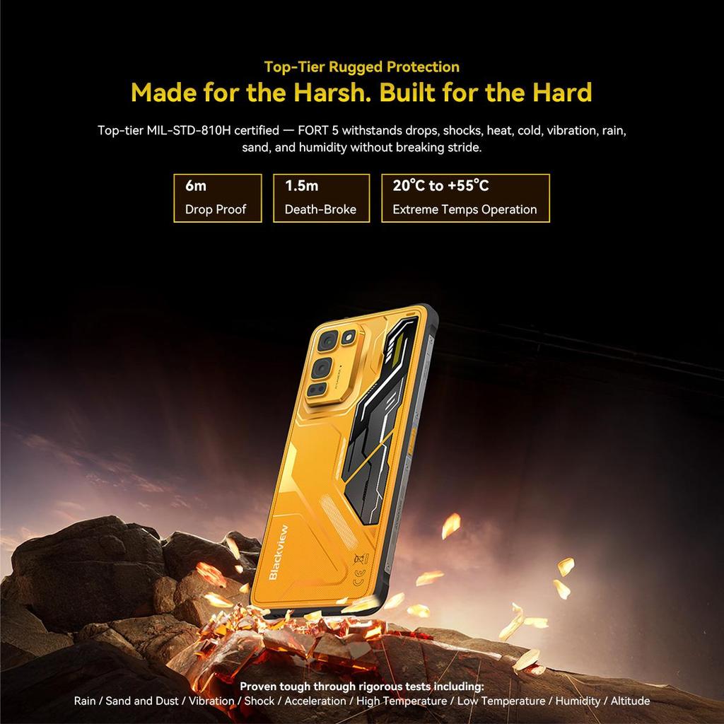 Blackview Fort 5 Android 16 Rugged Smartphone, 36GB RAM + 256GB ROM Smartphone 5000mAh/33W, 6.78”IPS 120Hz, 108MP+13MP Night Vision, NFC/IP68/IP69K