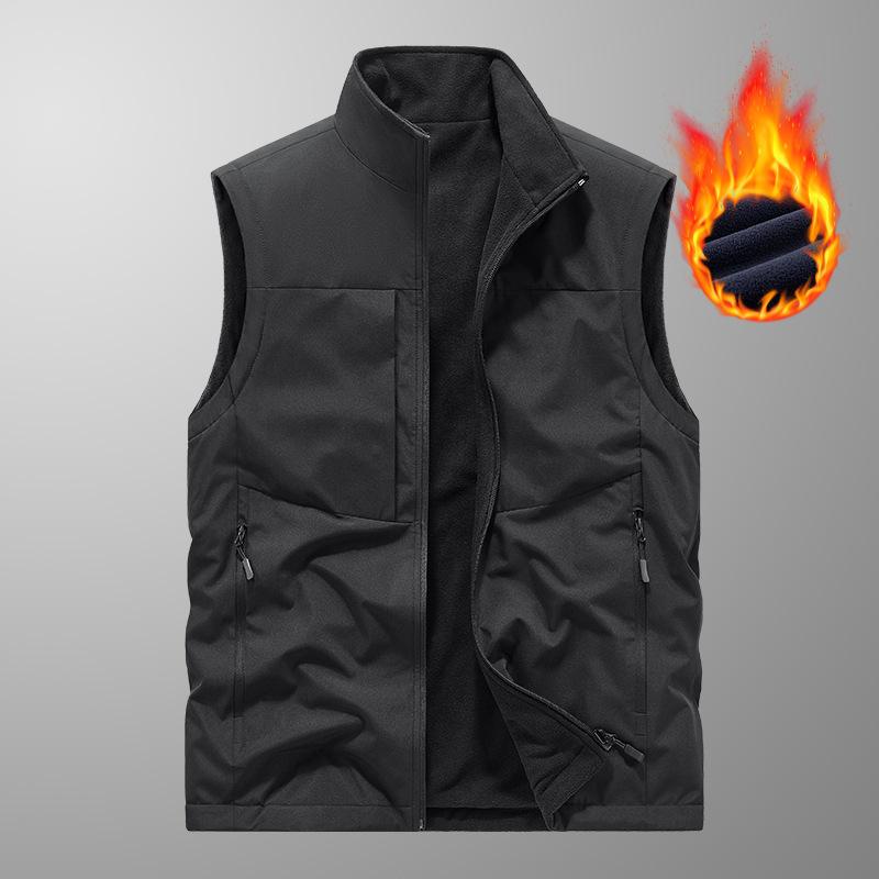 

Autumn and Winter Men s Middle-aged Velvet Thickened Vest with A Base To Keep Warm and Casual Vest, Wearing A Multi-pocket Vest On Both Sides 5XL чорний