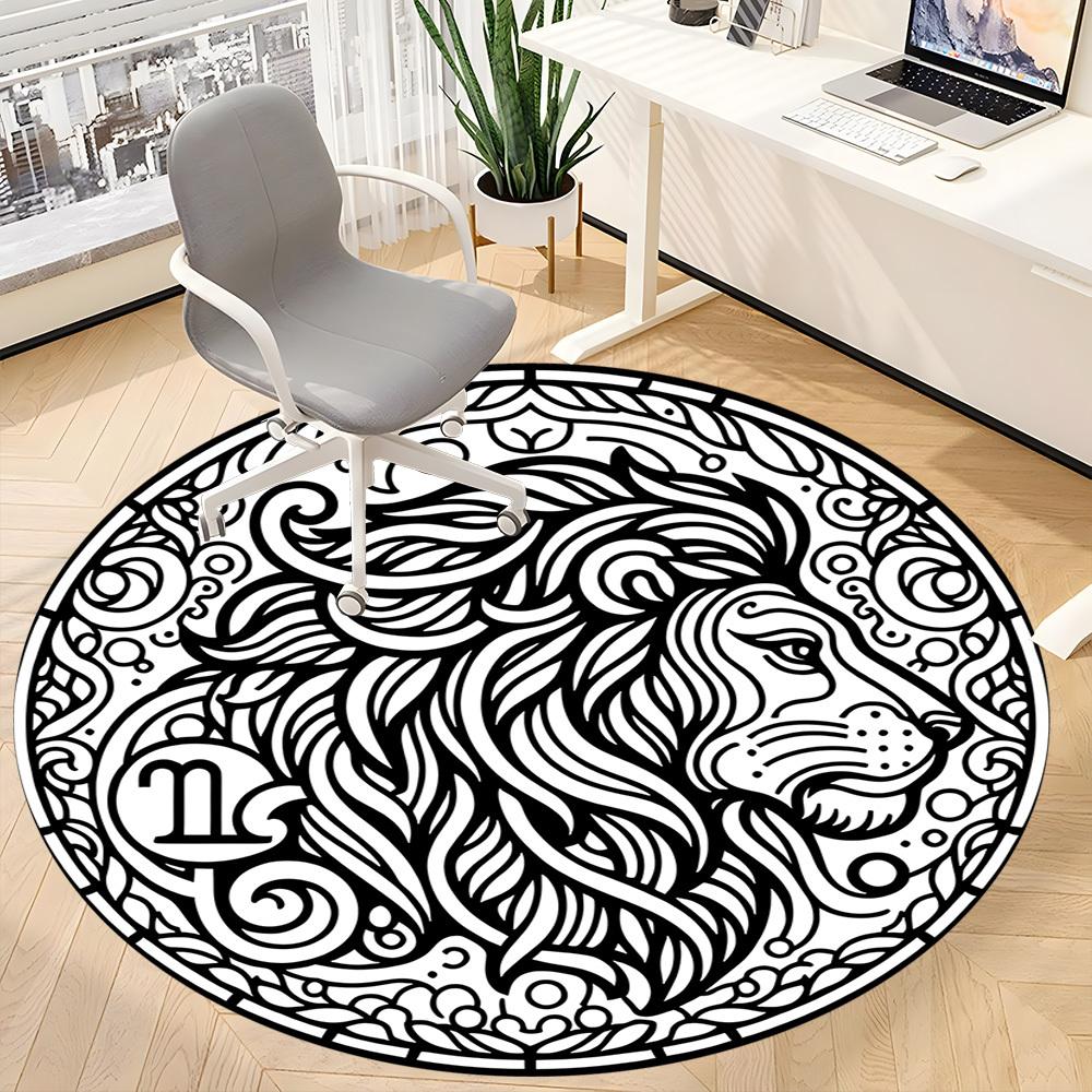 1pc Lion Mandala Carpet, Round Non Slip Durable Large Size Office Carpet, Suitable for Office