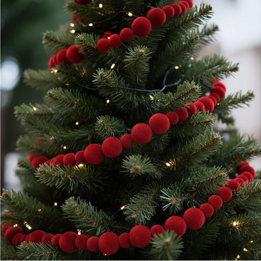 Red Christmas Flocking Ball Garland Flocking Pom Pom Garland  Birthday Party Decor