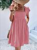 European & American Women's Ruffle Sleeve Square Neck Plaid High-Waisted Dress