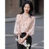 Spring Heavy Linen Lyocell Blend Shirt, Pleated Button-Up Printed Blouse for Women