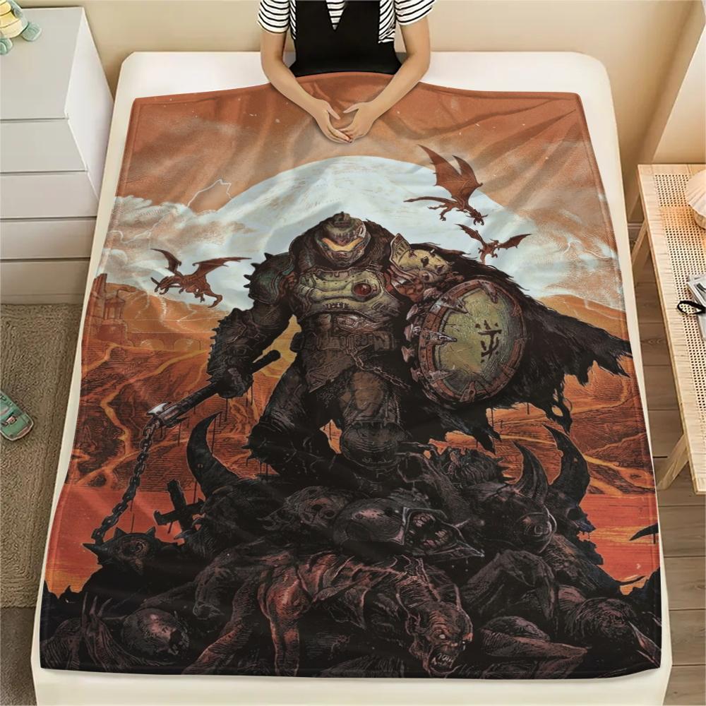 1PC DOOM The Dark Ages Print Flannel Blanket, High quality Comfortable for All Seasons, Home Decor, Warmth and Comfort, Perfect for Christmas Gifts