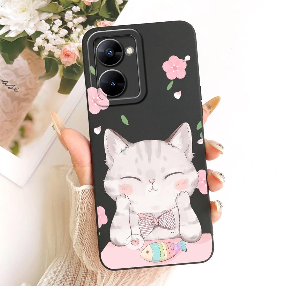 For Realme V30 V30t RMX3618 RMX3619 Cute Cat Flower Cartoon Phone Case For RealmeV30 V30T 5G Soft Silicone Cover Bumpers