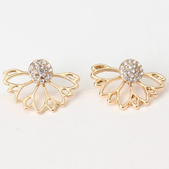 Women Fashion Shiny Rhinestone Hollow Out Ear Jacket Stud Earrings Jewelry Gift