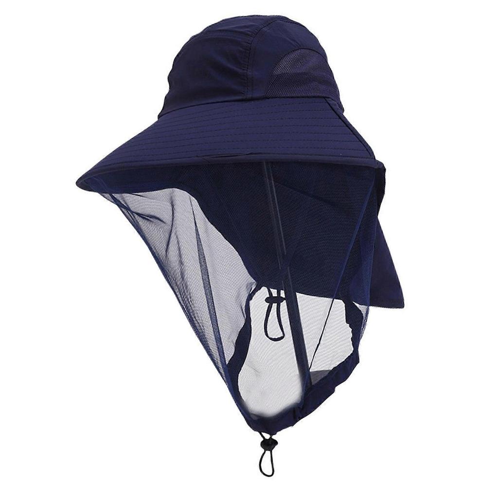 Men's Outdoor Mosquitoes Proof Fisherman Hat with Durable Polyester Mesh for Fishing Hiking and Camping Activities Navy Blue