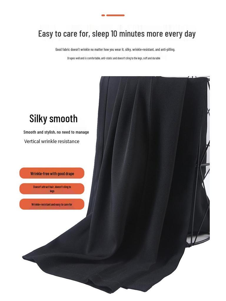 2025 Damen High-Waist Weitbeinige Schwarze Hose: Schlankmachend, Drapierend, Lässig, Frühling/Herbst-Stil