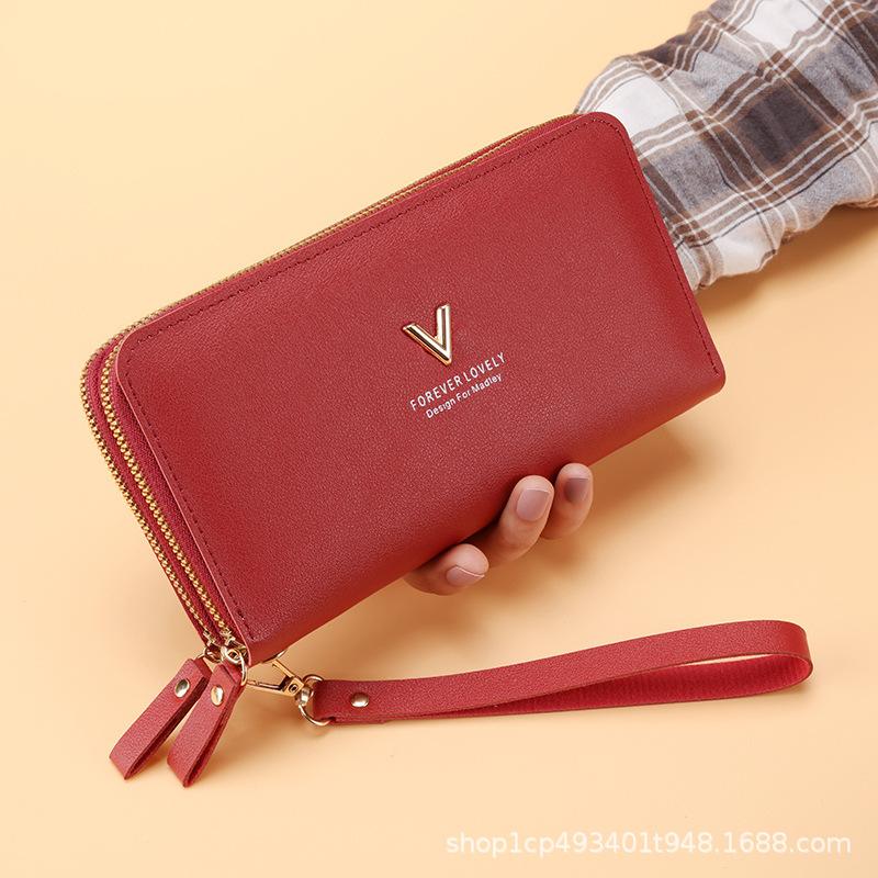 

Wallet Women s Double Zipper Change Bag Women s Clutch Bag Mobile Phone Storage Bag Large Capacity Card Bag Women бордовий