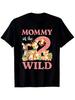 1pc '& Mommy Matching Zoo Safari 2Nd Birthday T-Shirt- Black with Pink Mommy of The Two Wild Text And Animal Print, Short Sleeve Round Neck Tee, 180G