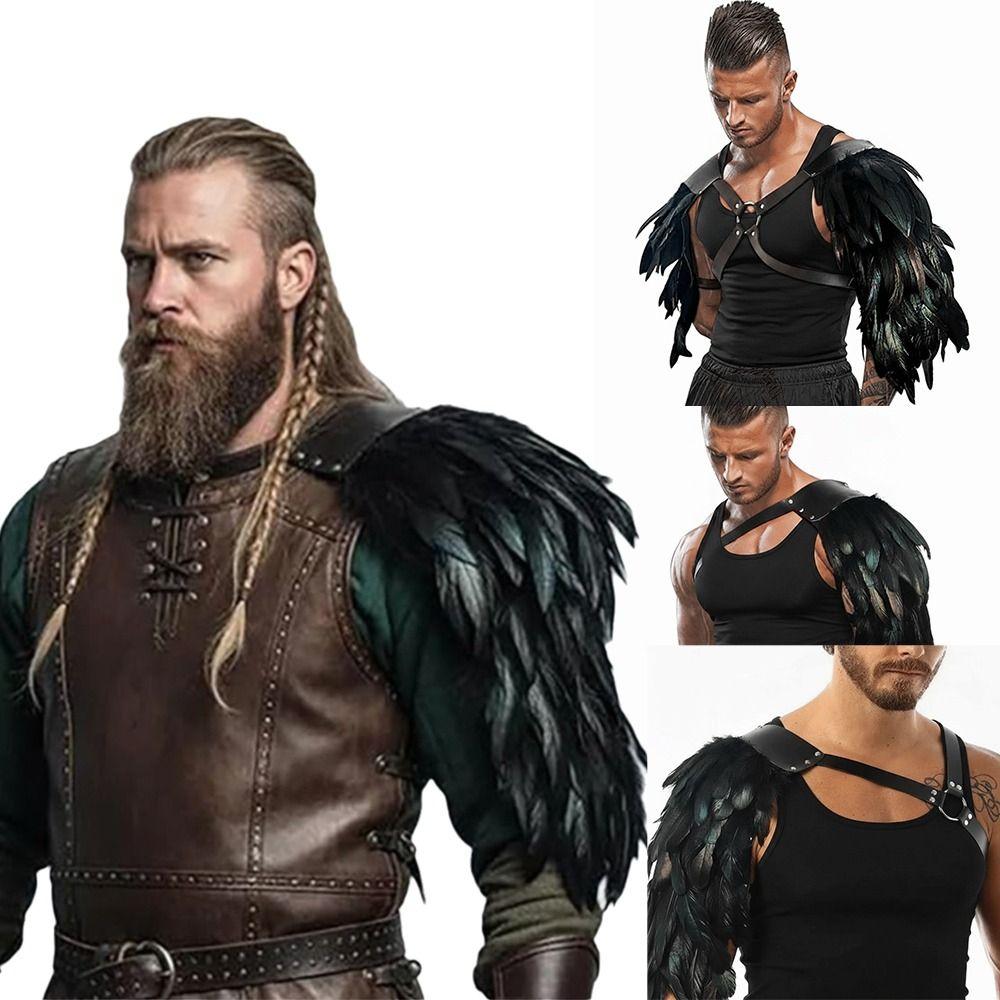 Feather Cloak Gothic Shoulder Armor Double Shoulder Medieval Guards Pirate Cosplay