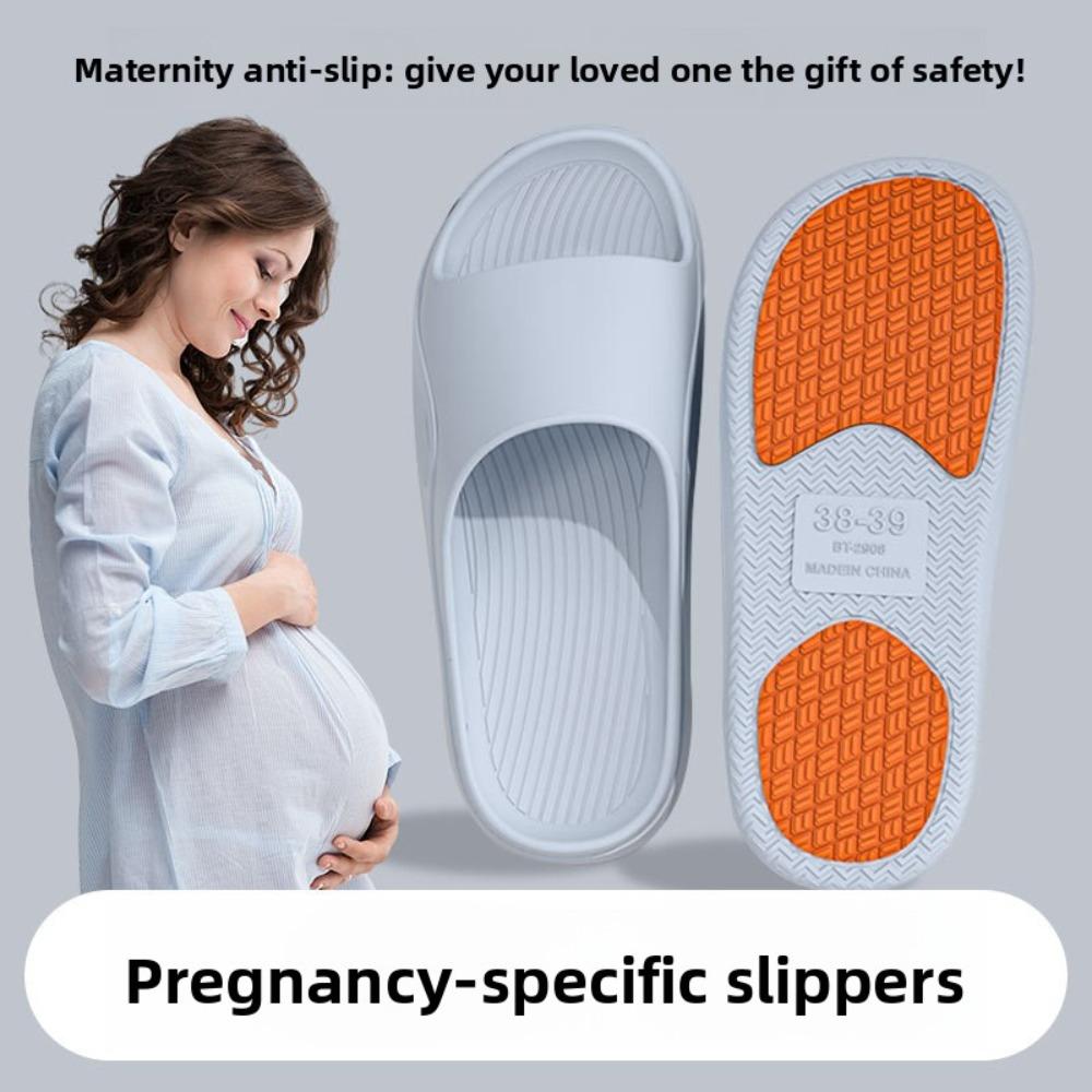 Summer Non-Slip PVC Slippers, Quick Dry Flat Bathroom Indoor Outdoor Shoes for Pregnant Women and Parents