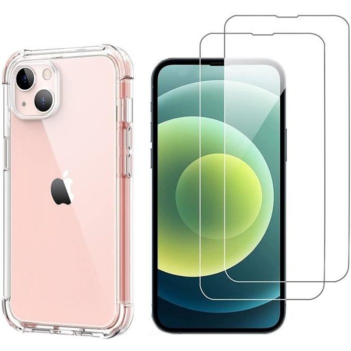 Shockproof Case - PHONILLICO - iPhone 13 - Soft Silicone - 2 Tempered Glasses - Reinforced Protection