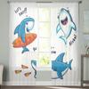 Cortinas de tule com desenho de tubarão azul para decoração de sala de estar Cortinas de chiffon de véu moderno Cortinas transparentes para quarto