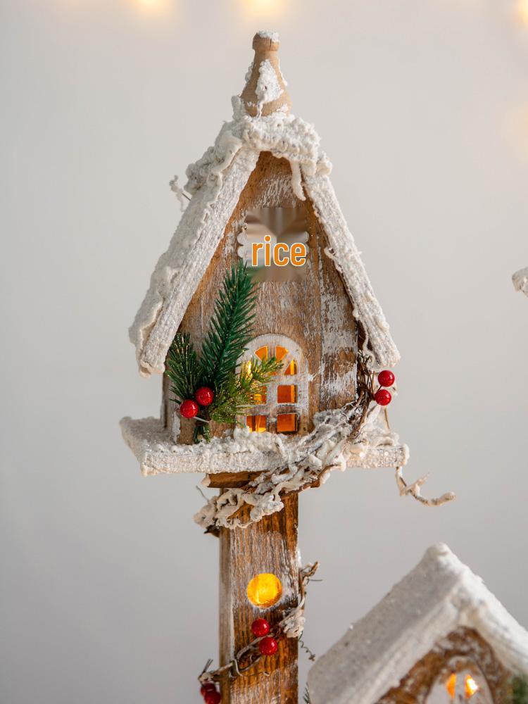 Luminous Wooden Cabin Christmas Decoration Ornament for Shopping Mall Windows