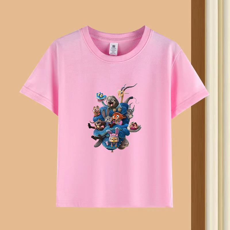 Dětské tričko s krátkým rukávem a kulatým výstřihem - 230g čistá bavlna s potiskem zvířat