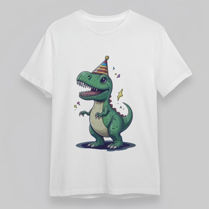 

Women s Plus Size Soft Classic T-Shirt Cute Cartoon Dinosaur With Party Hat Tee 4XL