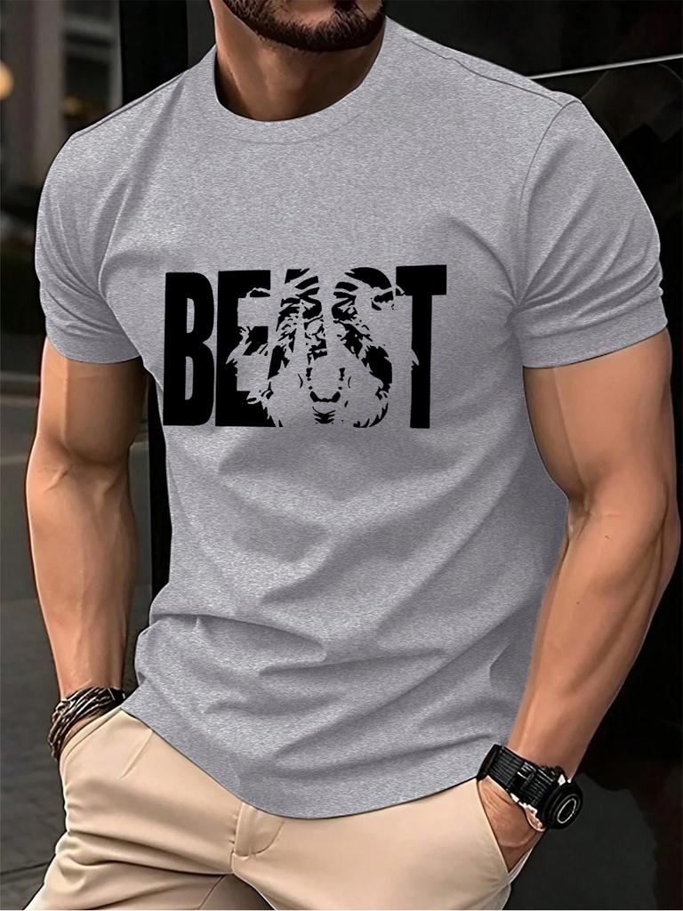 Beast Letter Print Cotton TShirts MenS Summer Comfortable Soft T Shirt Oversized ONeck Short Sleeve Tops Basic Mens Clothes