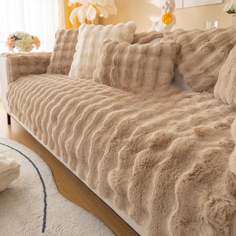 Plüsch Modernes Sofakissen Winter Verdicktes Fleecekissen Rutschfester Ledersofabezug Neuer Bezug Handtuch