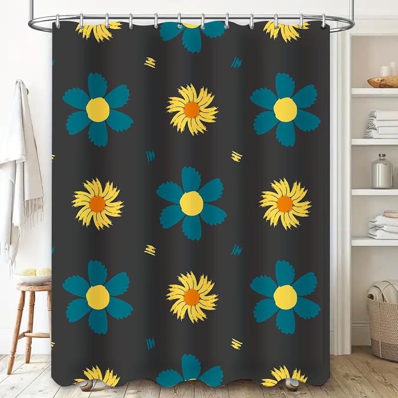Vintage Retro Flower Shower Curtain Waterproof Decorative Bathroom Liner Home Decoration with Rod Pocket Dark Blue/Teal/Cream Ye