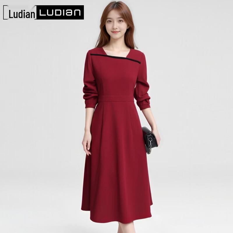 LUDIan Women s Elegant French Chic A-Line Long Sleeve Dress XL