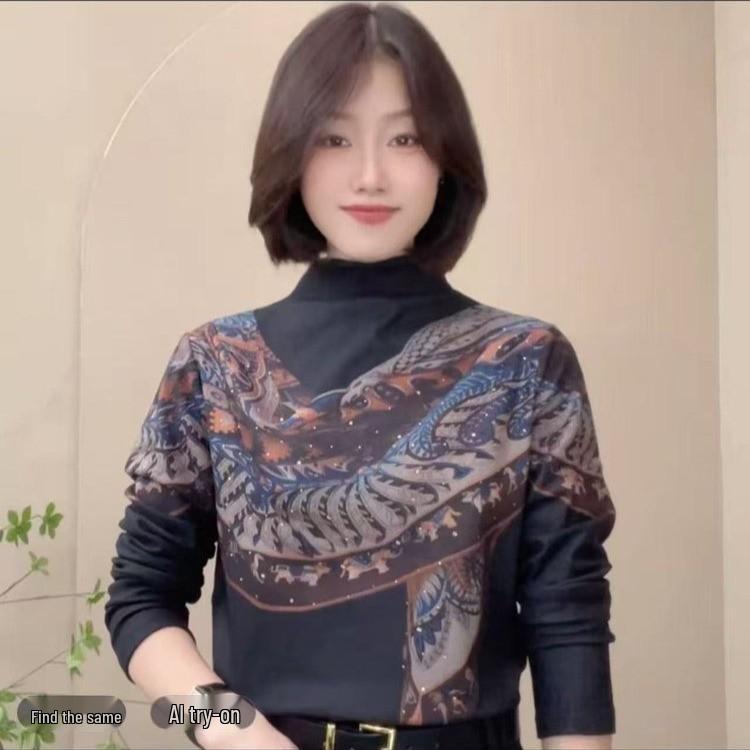 

Женская модная теплая футболка с длинным рукавом: Осенне-зимний базовый слой с полувысоким воротником 5XL (140-150 lbs)