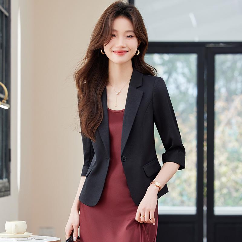 Women's Green Mid-Sleeve Summer Blazer - 2024 Petite Casual Jacket