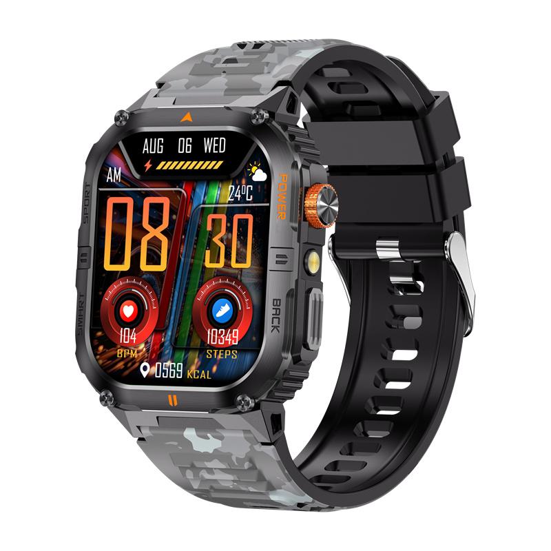YK12 Smartwatch Großer Bildschirm LED-Licht Taschenlampe BT-Anrufe Gesundheitsüberwachung Herren Outdoor Fitness Sport-Tracker Smartwatch