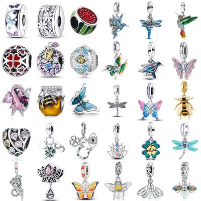 New 925 Silver Beauty Of Spring Series Magpie Butterfly Bees Charm Fit Original Bracelet Accessories Women Jewelry