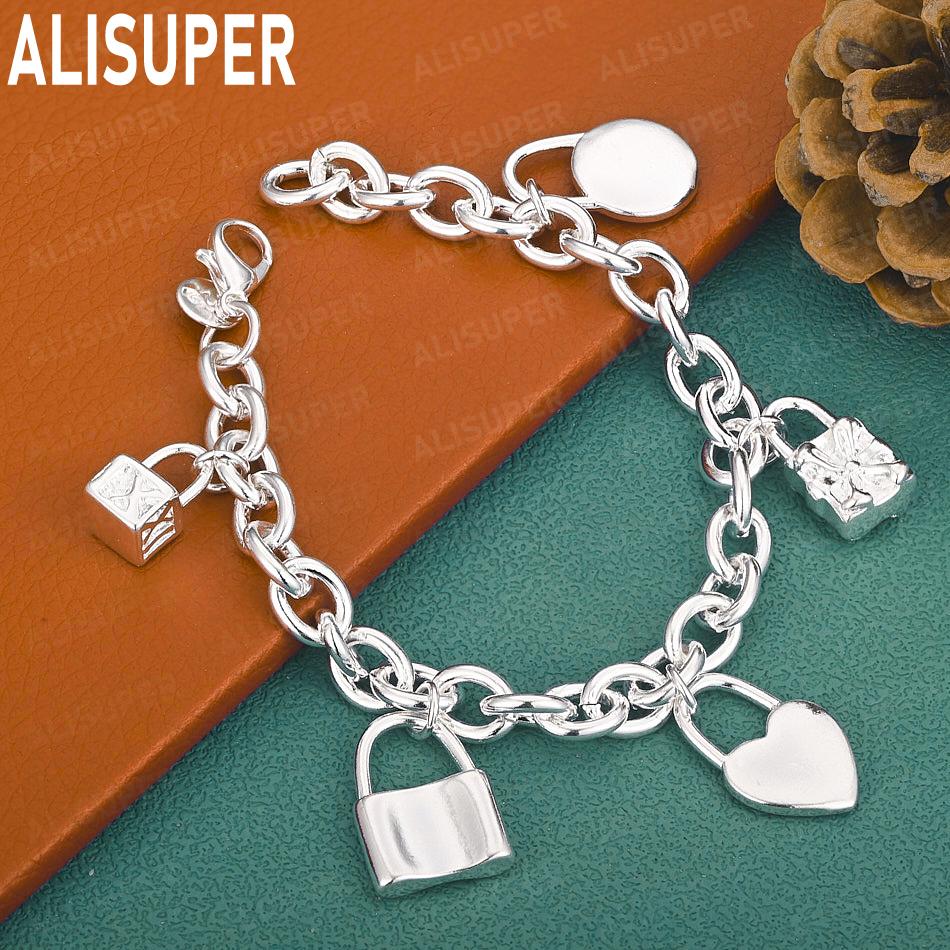 925 Sterling Silver Fashion Element Side Chain Exquisite Bracelet Gift Jewelry 20CM
