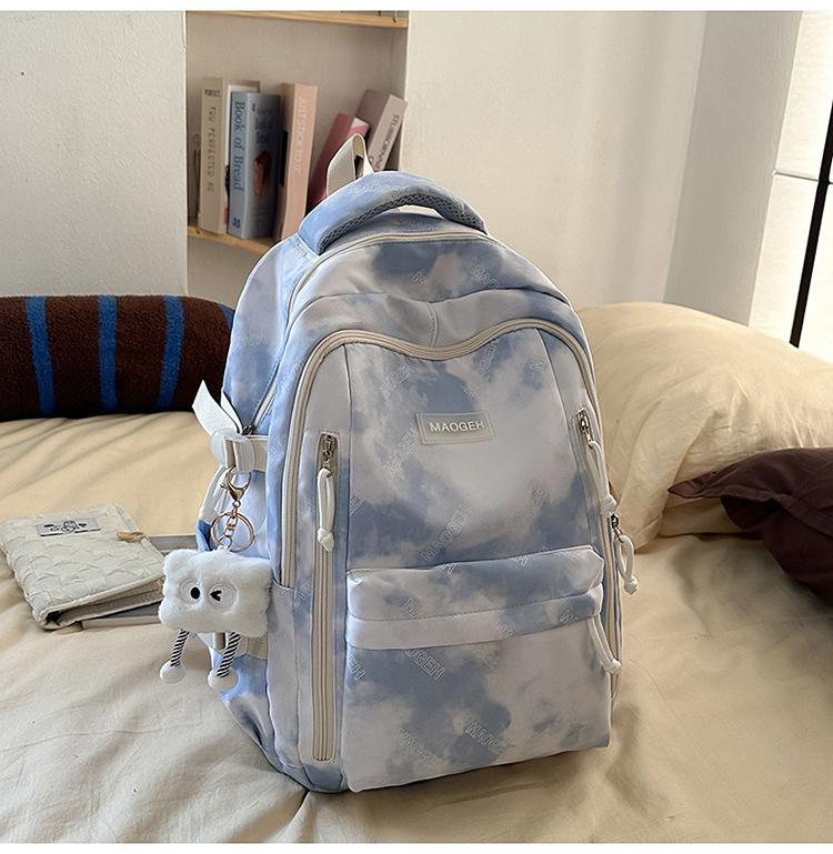 Schoolbag New High-value, Fresh and Sweet Literary Tie-dye Backpack, Lightweight Spring Outing for Junior High School Students, Mountaineering