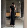 Hepburn style black short-sleeved dress women's summer 2026 new temperament slim and thin hip skirt