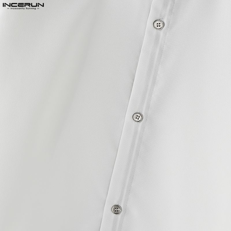 INCERUN Oversized Men Casual Loose Half Sleeve Striped Patchwork Buttons Up Shirts