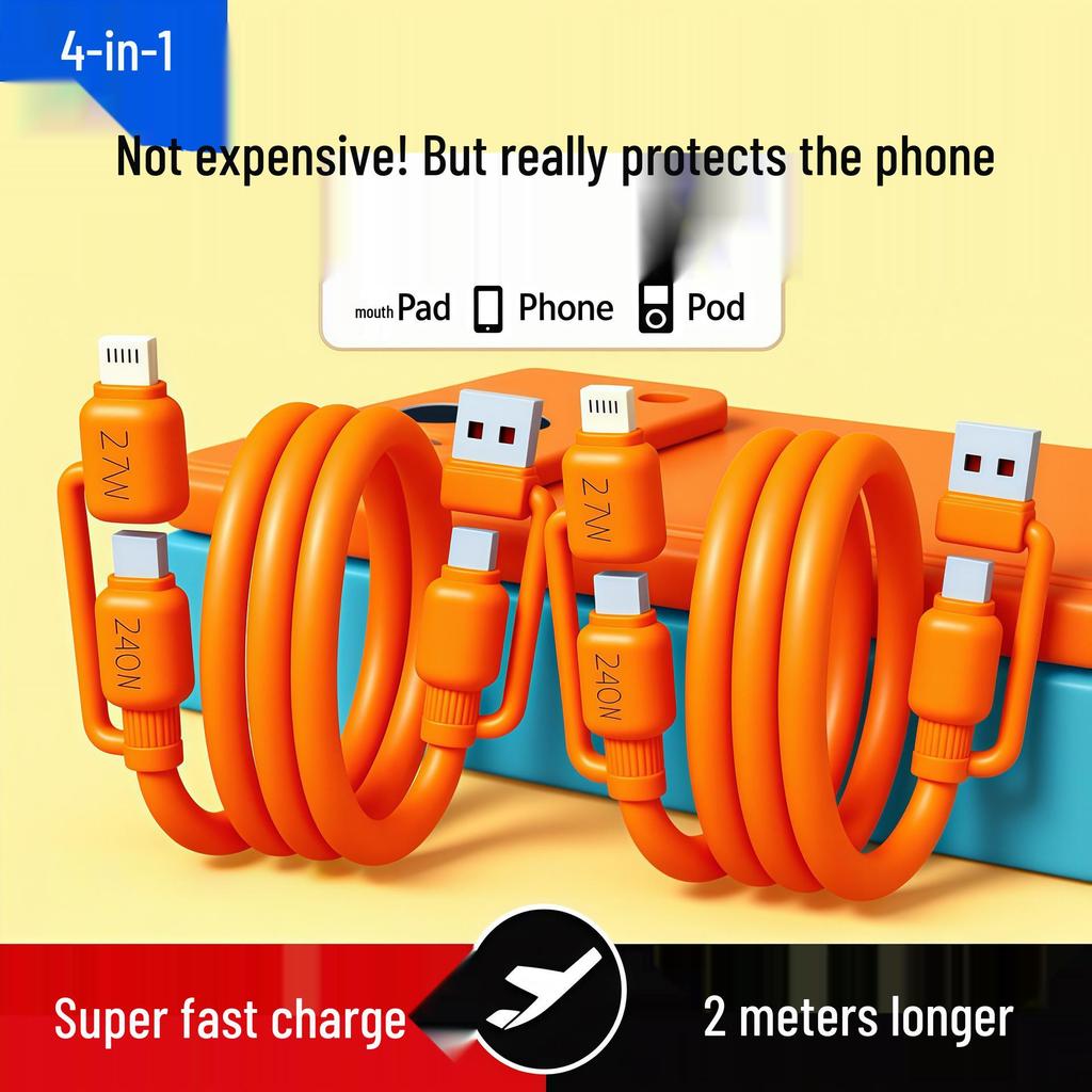 4-in-1 240W/27W PD Fast Charging Cable for Huawei, Apple, Samsung, Honor